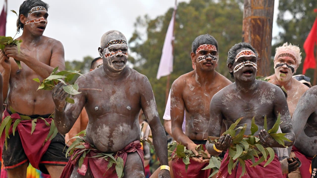 Members of the Yolngu people from north-eastern Arnhem Land perform