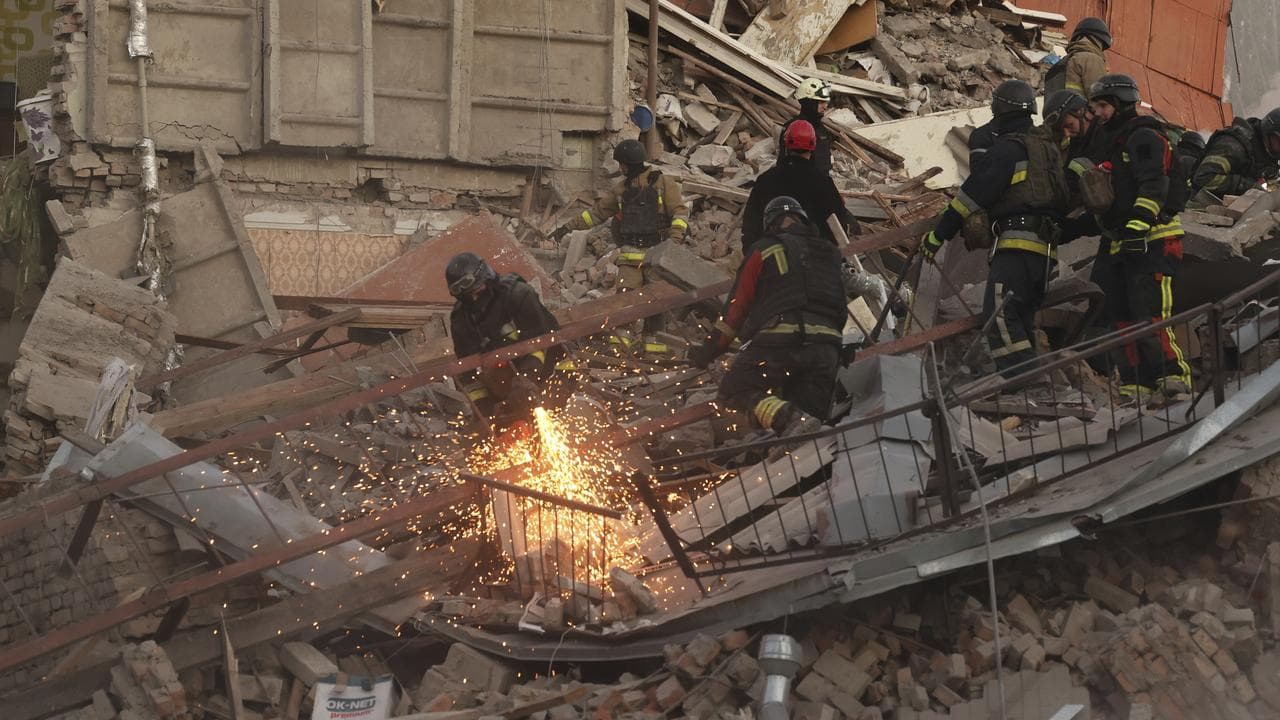 A building destroyed by a Russian air strike in Zaporizhzhia