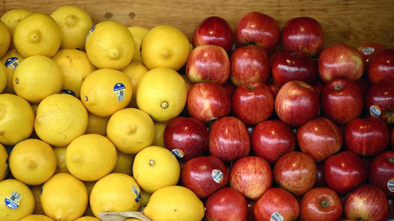 Lemons and apples for sale