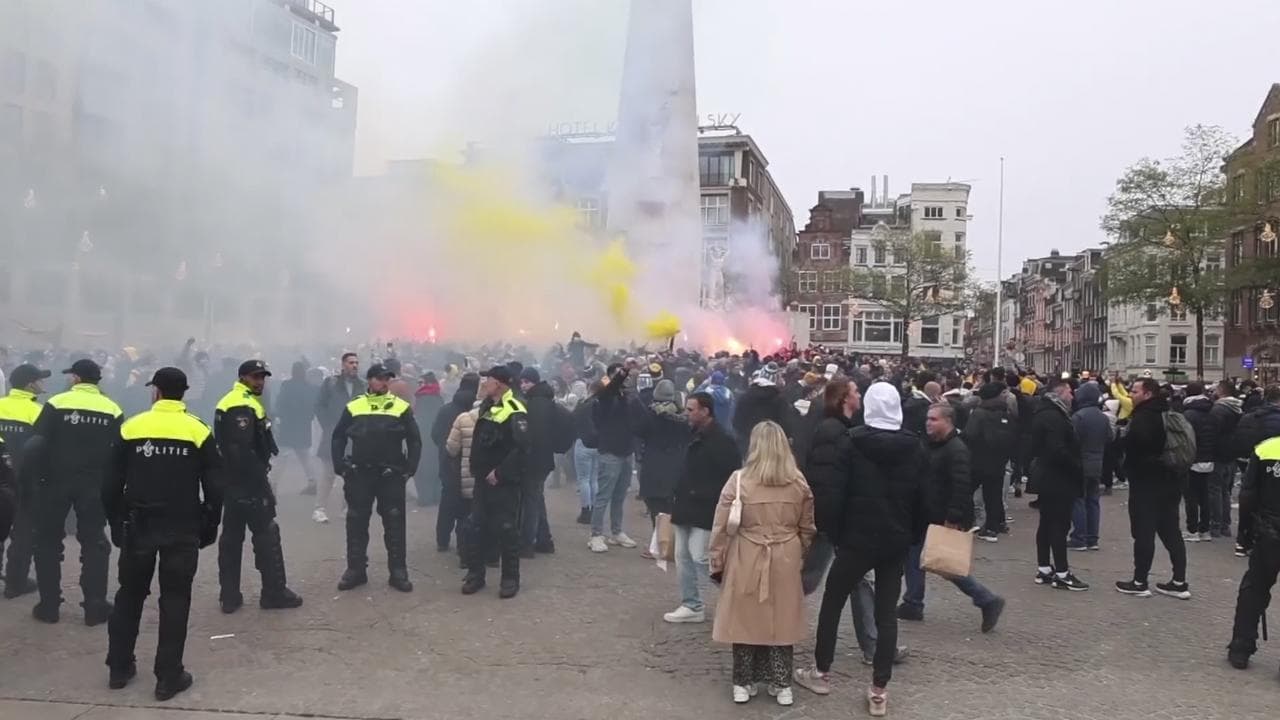 Police and soccer fans in Amsterdam 