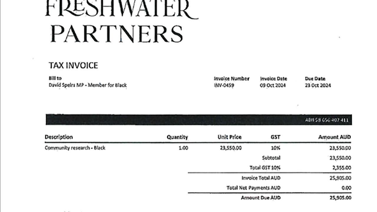 An invoice billed to former Liberal Leader David Speirs