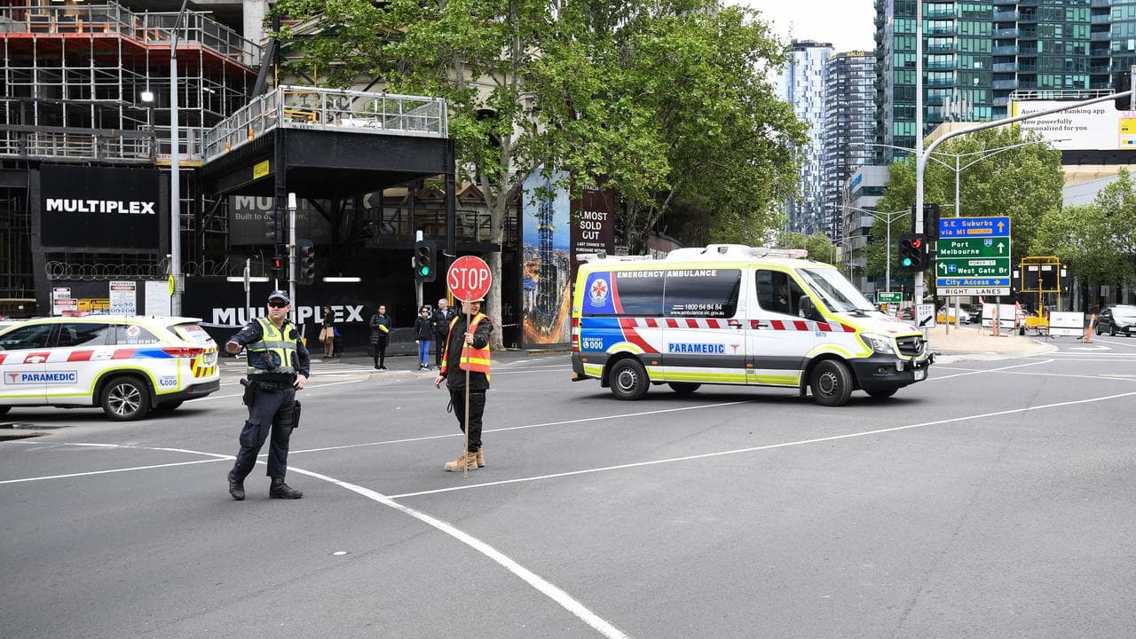 An ambulance leaves the scene of a construction site accident (file)