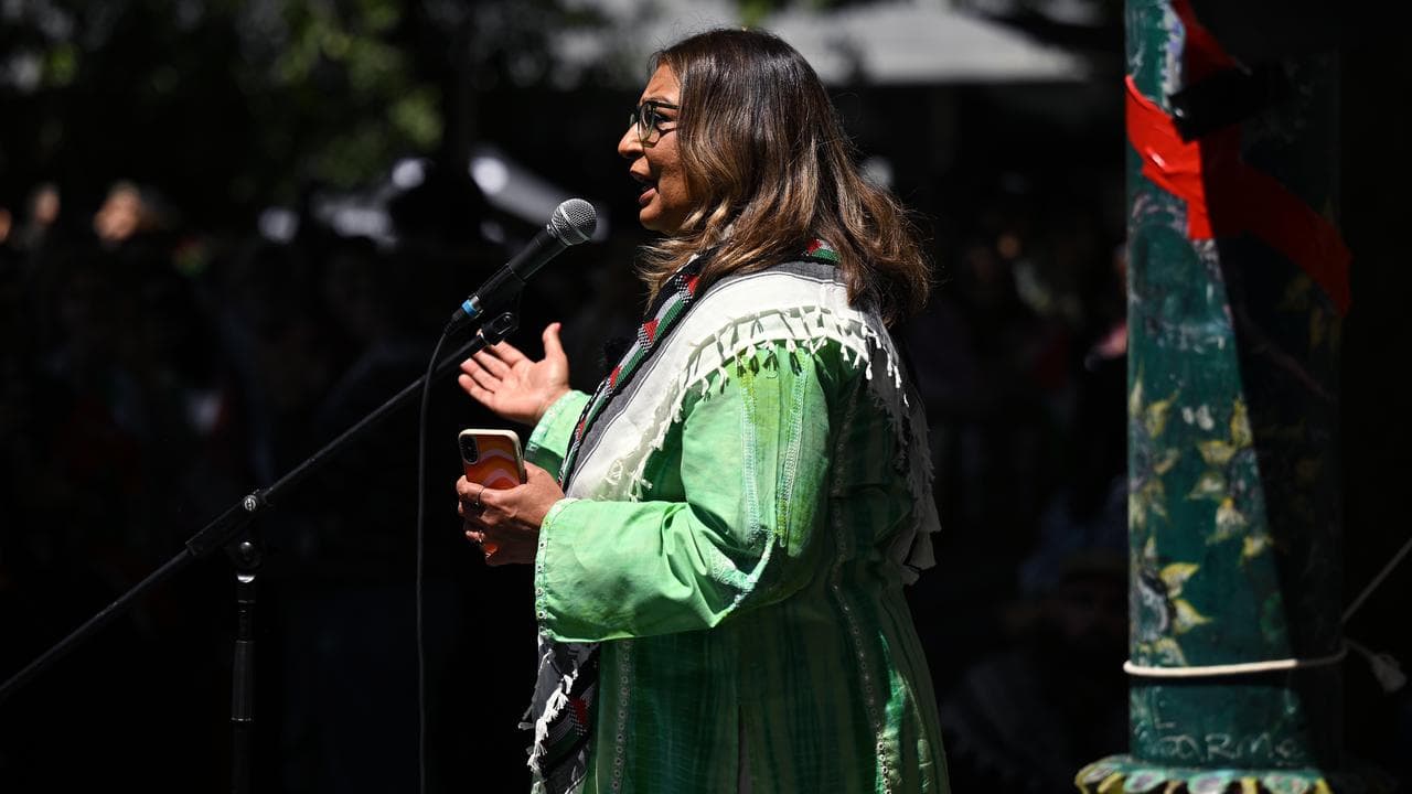 Greens Senator Mehreen Faruqi speaks during a rally