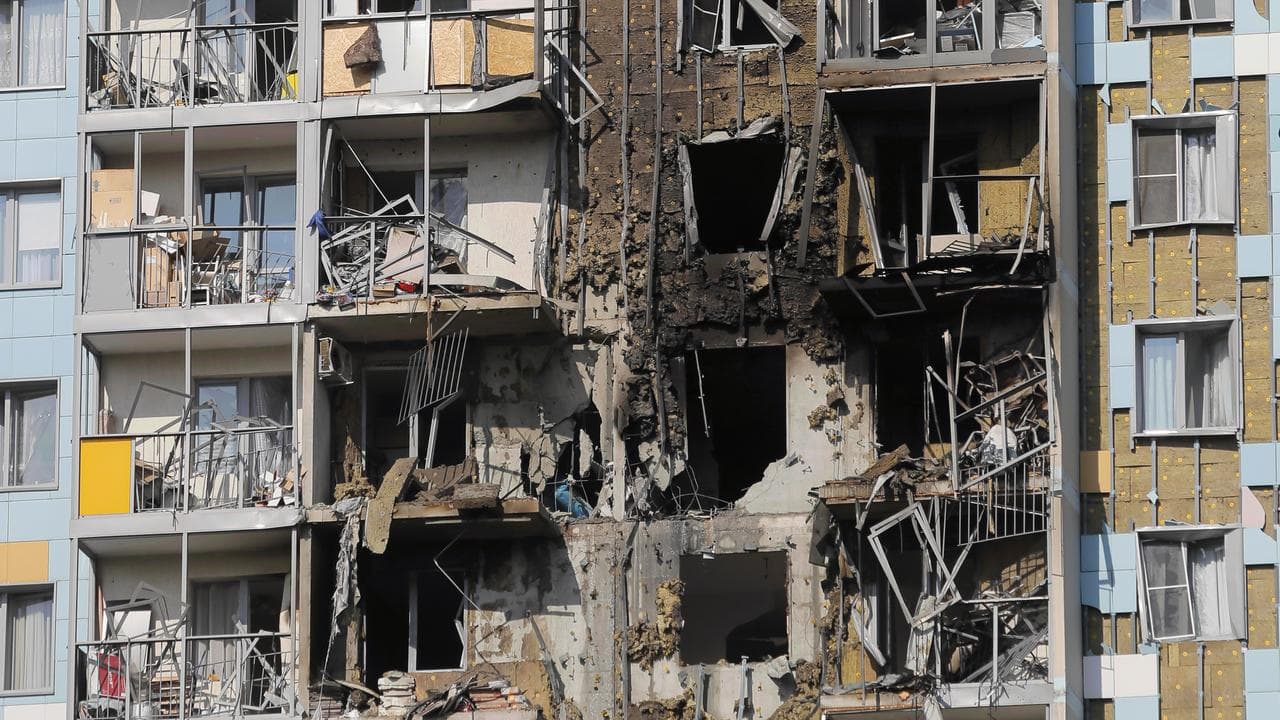 A view of the site of the damaged multi-storey residential building