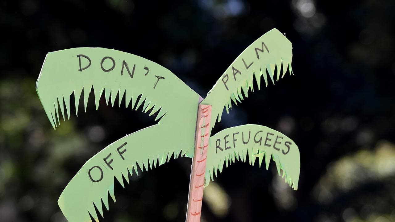 A placard seen during a rally in Hyde Park
