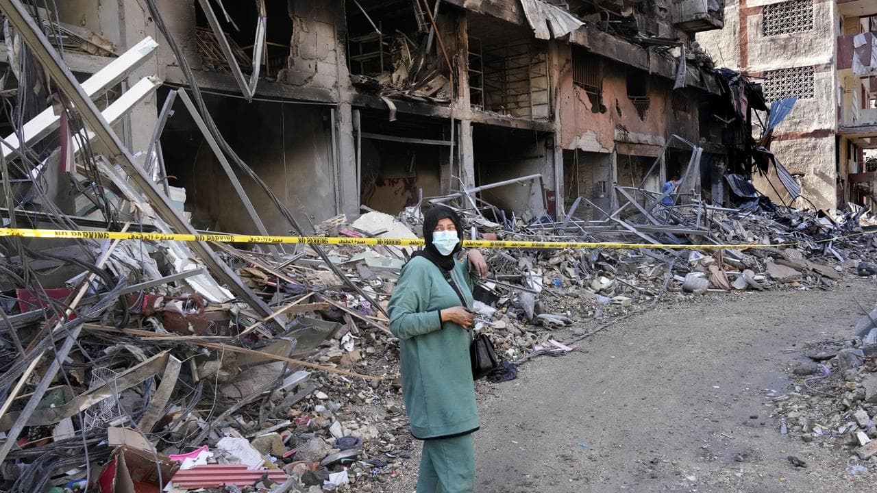A building that was destroyed by an Israeli strike in Dahiyeh, Beirut