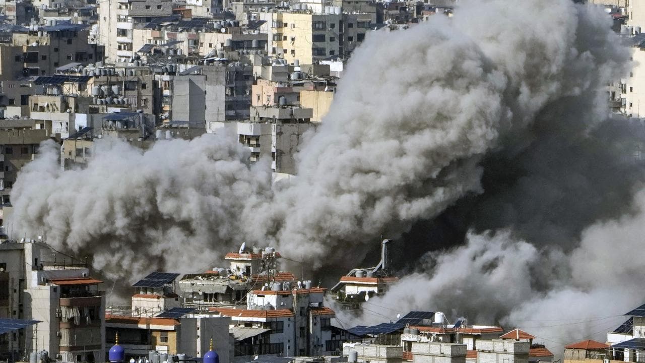 Smoke rises after an Israeli airstrike on Dahiyeh, Beirut