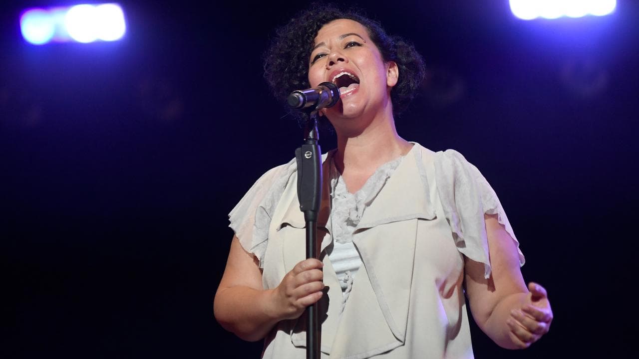 Mahalia Barnes performs during a media preview