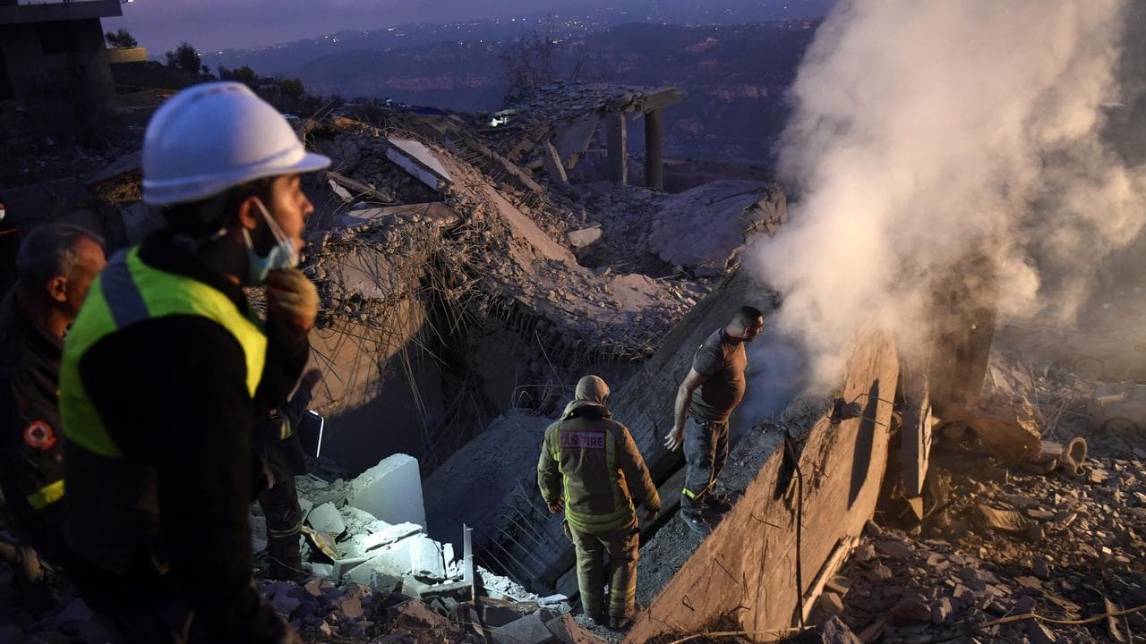 A site targeted by an Israeli air strike east of Beirut