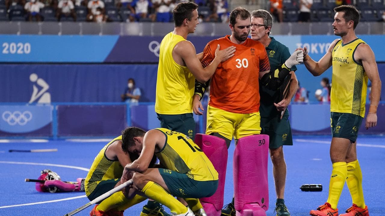 Disappointed Kookaburras players.