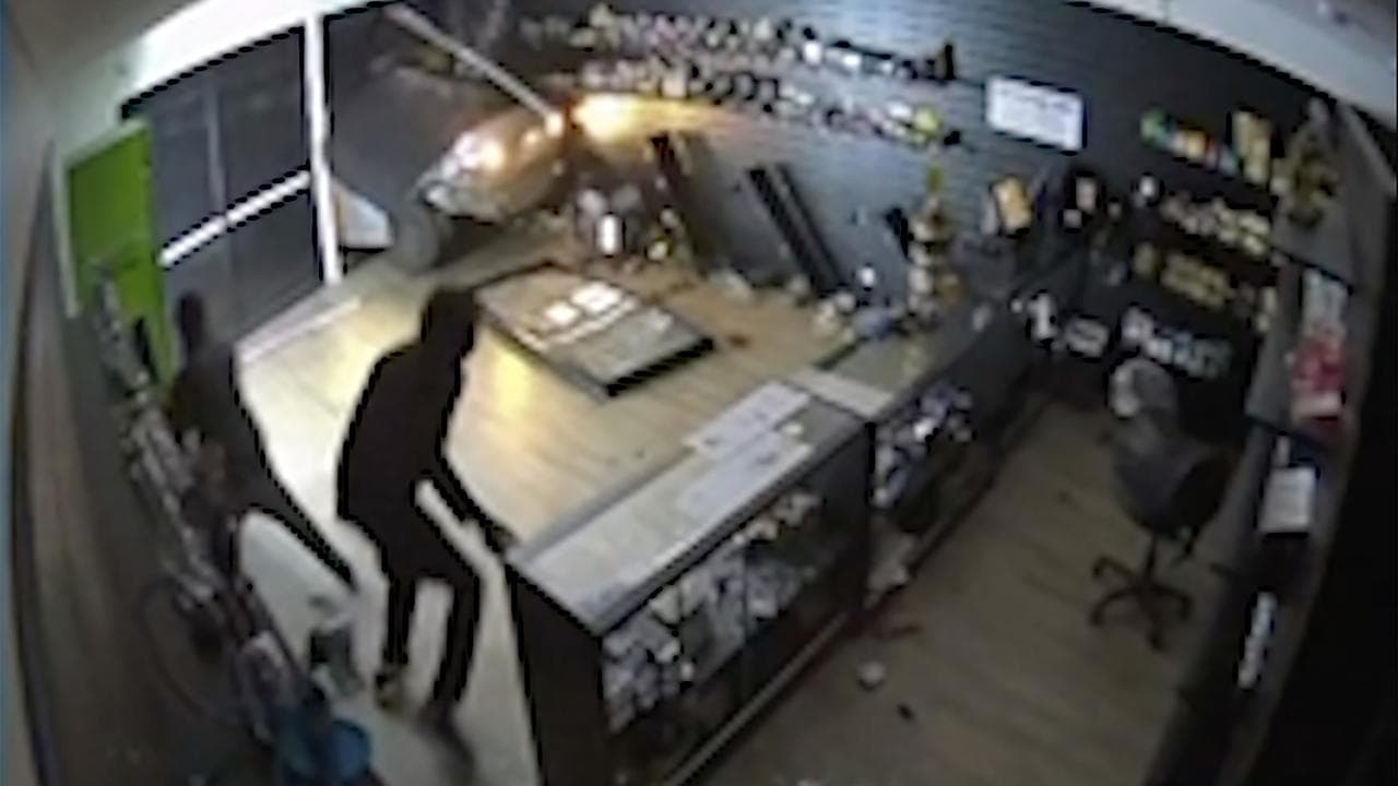Still image from CCTV of a ram raid on a Tweeds Heads tobacconist.