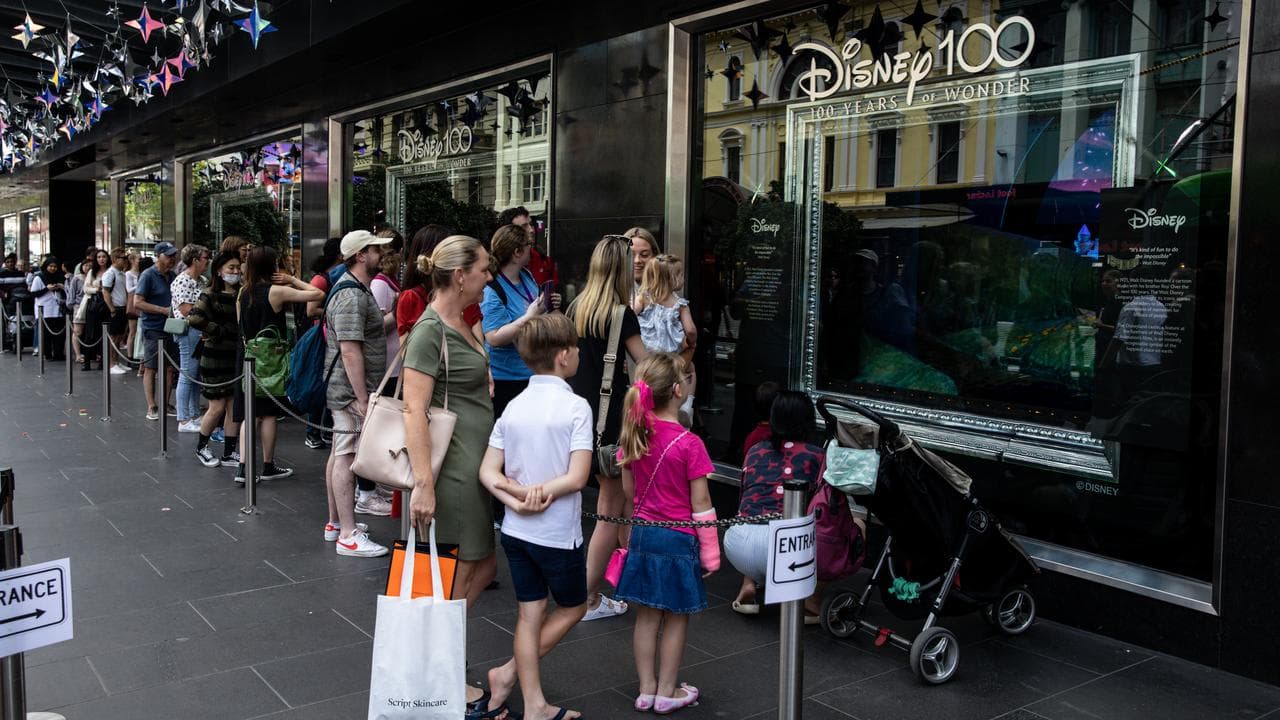 People view the Myer Christmas Windows in 2022.