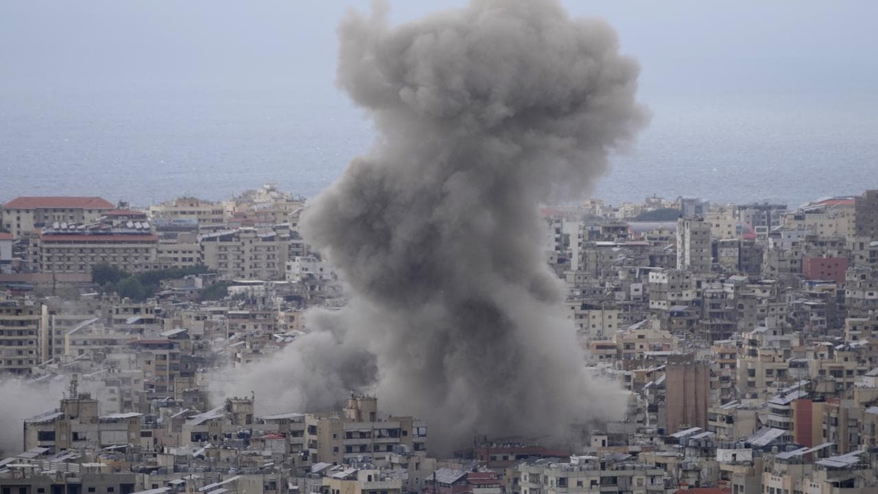 Smoke rises in Dahiyeh, in the southern suburb of Beirut