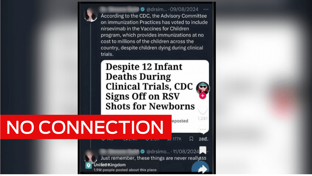 Screenshot of misleading facebook post about a trial of an RSV drug.