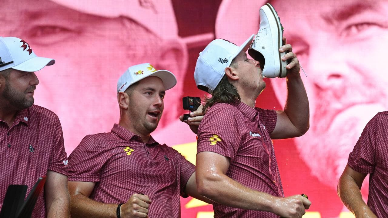 Lucas Herbert and his LIV Golf teammate Cameron Smith.