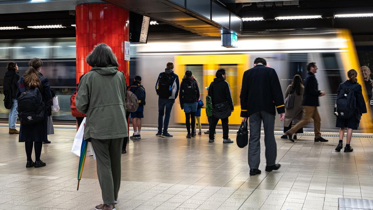 Commuters at a train station
