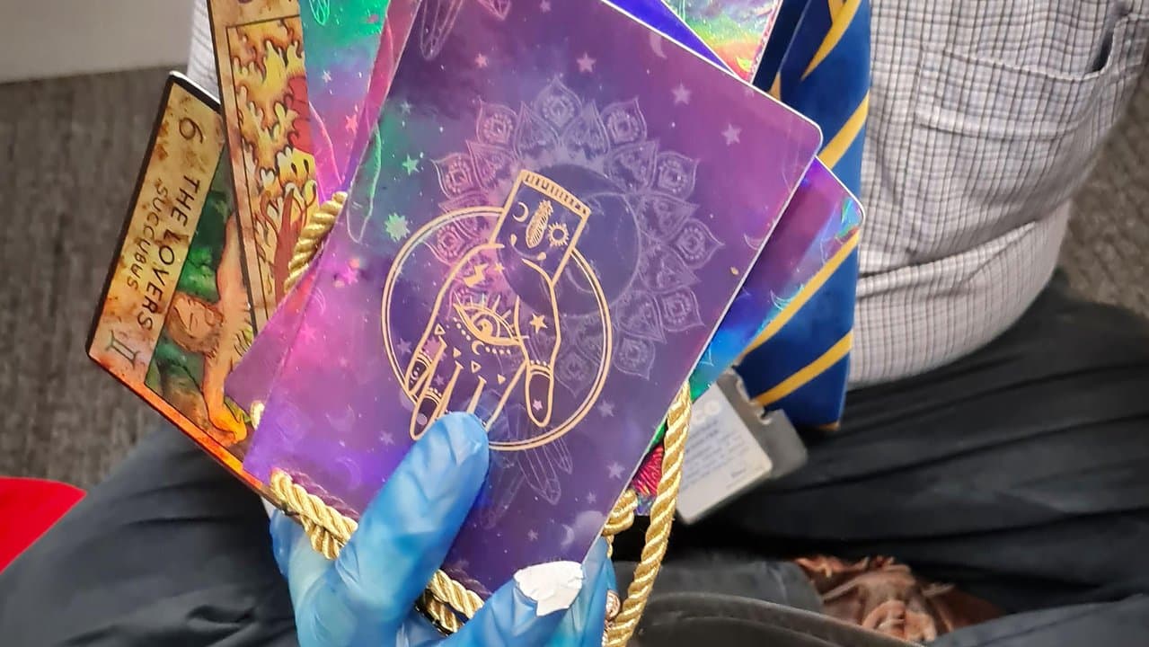 Tarot and divination cards seized by police.