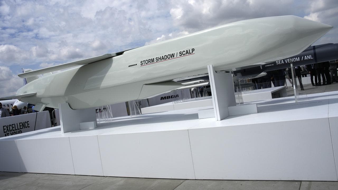 A Storm Shadow cruise missile on display in Paris