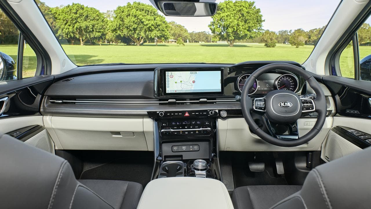 Interior of the hybrid-powered Kia Carniva