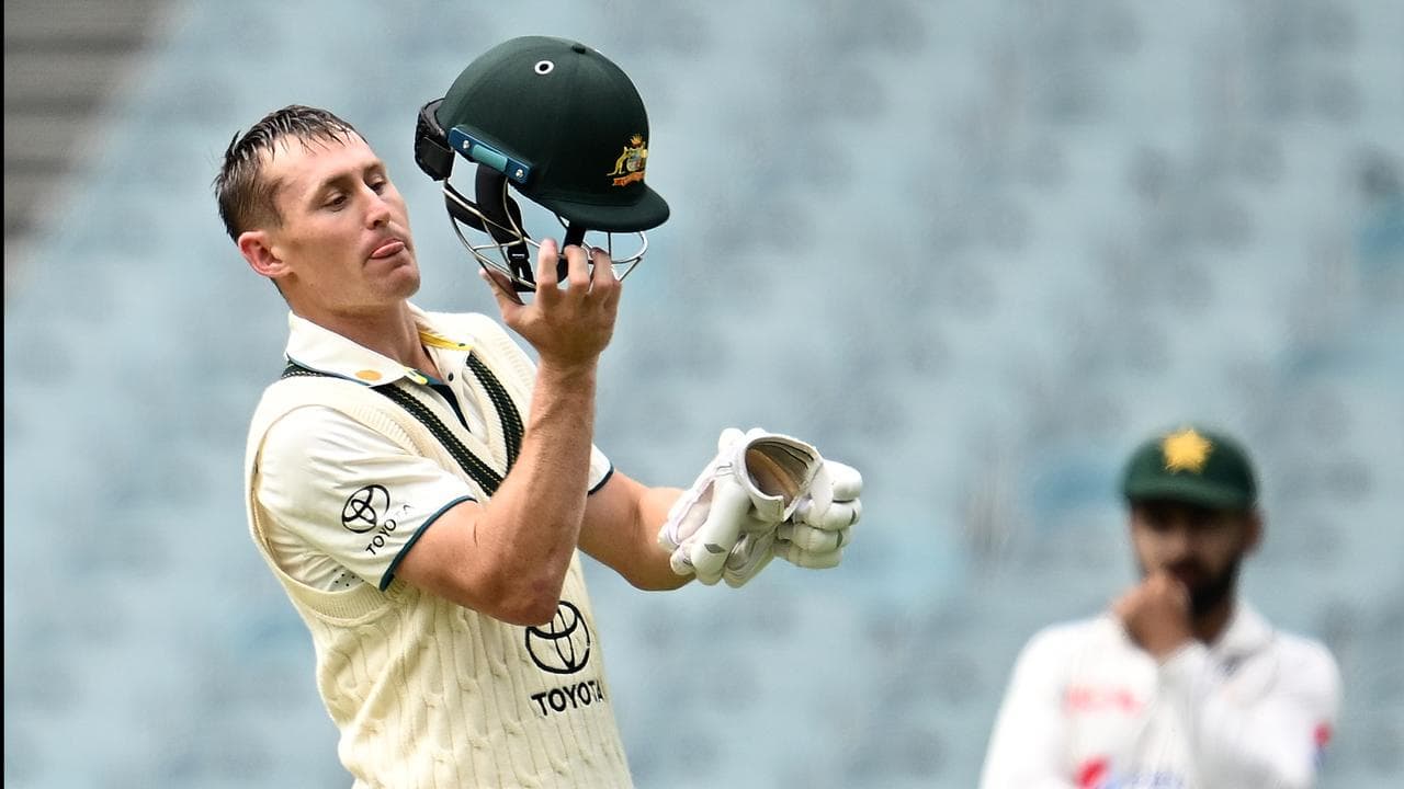 Marnus Labuschagne with a helmet.