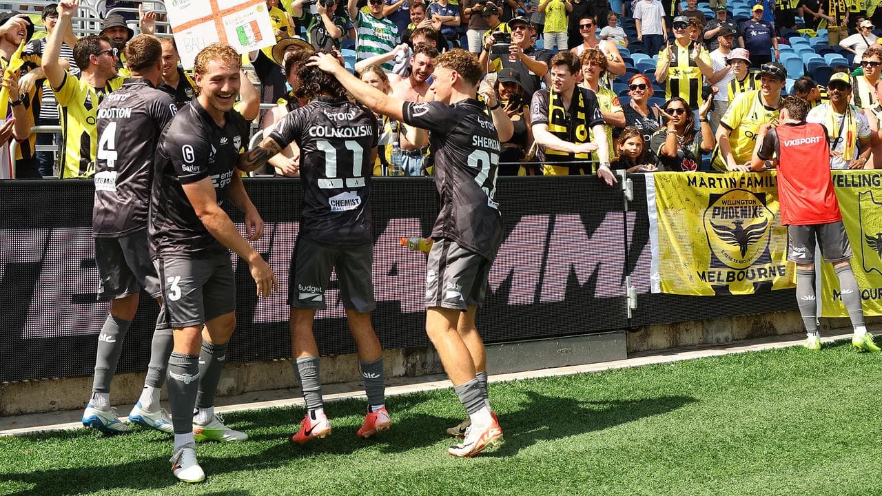 Celebrating Wellington players with fans.