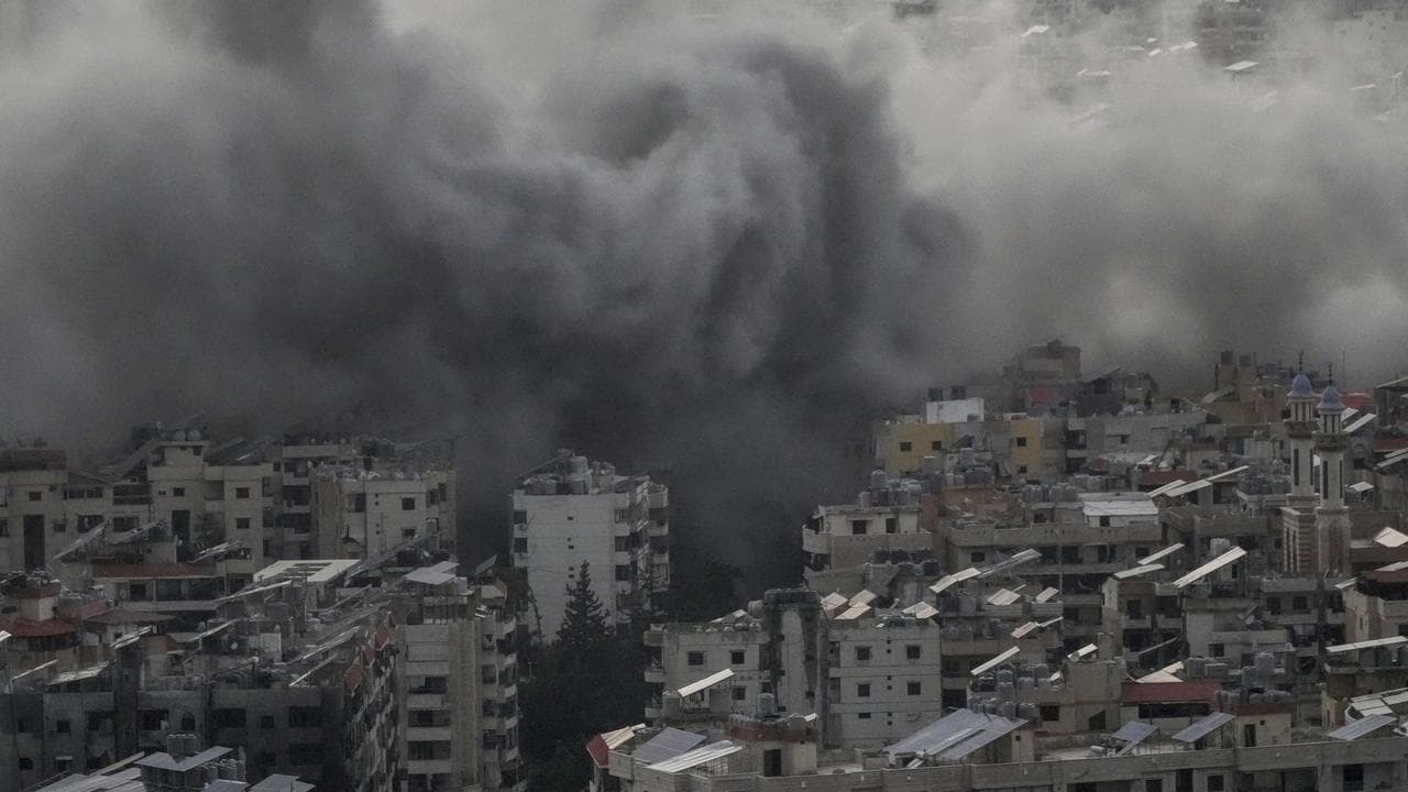 Smoke rise from Israeli airstrikes in Dahiyeh, Beirut