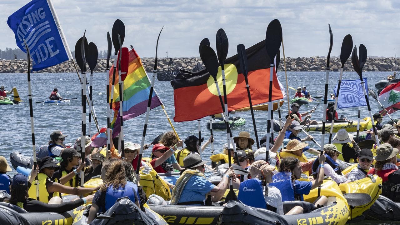 Protesters at Nobbys Beach in Newcastle (file image)