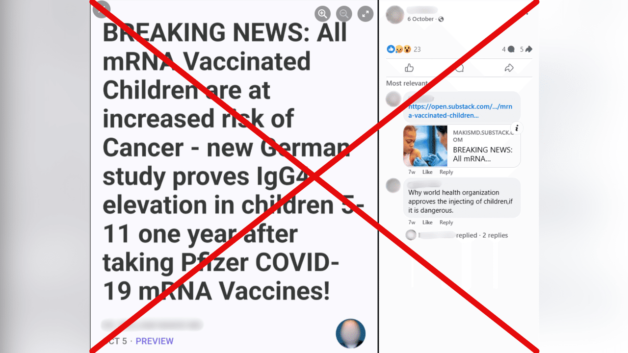 Facebook post claiming IgG4 and COVID vax cancer link