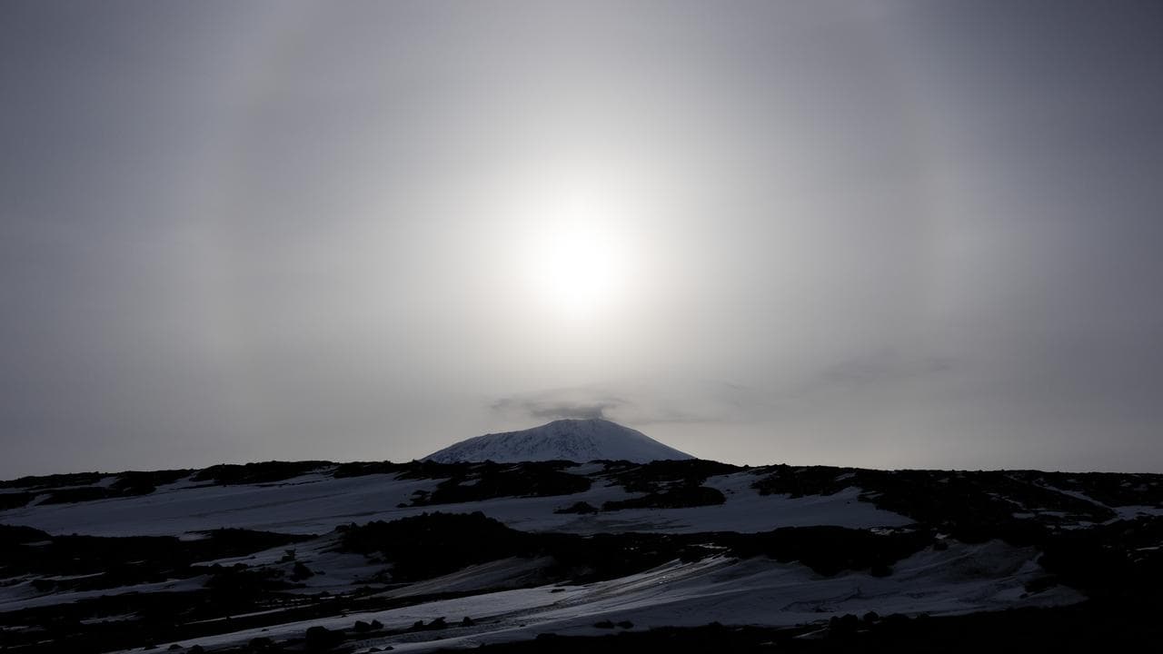 The volcano Mt Erebus, on Ross Island, Scott Base in Antarctica