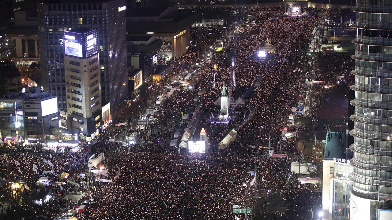 Protesters in Seoul rally against President Park Geun-hye in 2016.