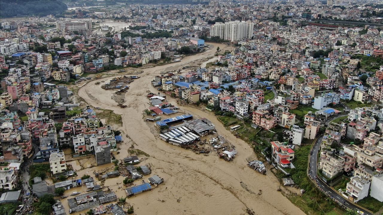 The Kathmandu valley, Bagmati River is seen flooded