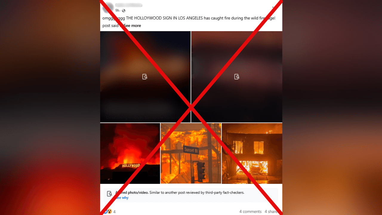 Facebook post claiming Hollywood sign is on fire