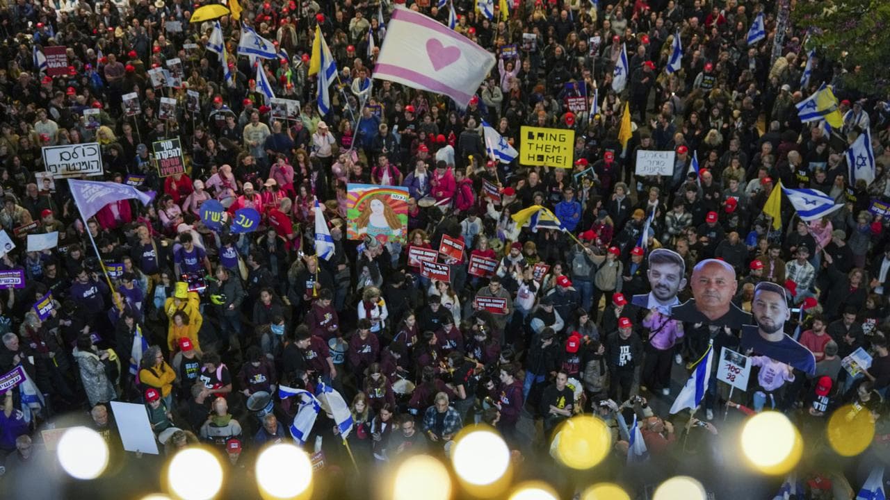 A demonstration calling for the release of Israeli hostages