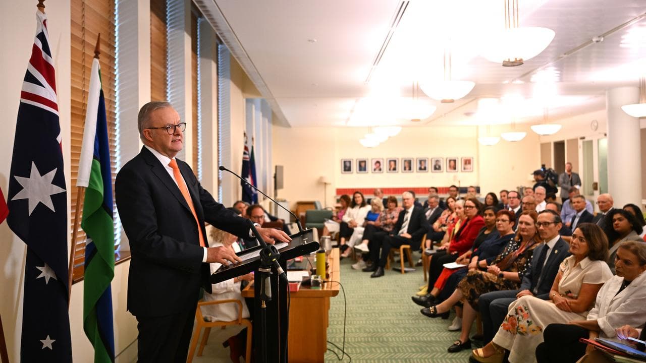 Anthony Albanese addresses the Labor Party Caucus at Parliament House