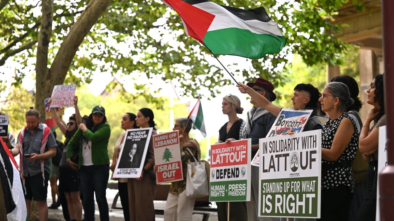Supporters for ex-ABC journalist Antoinette Lattouf outside court