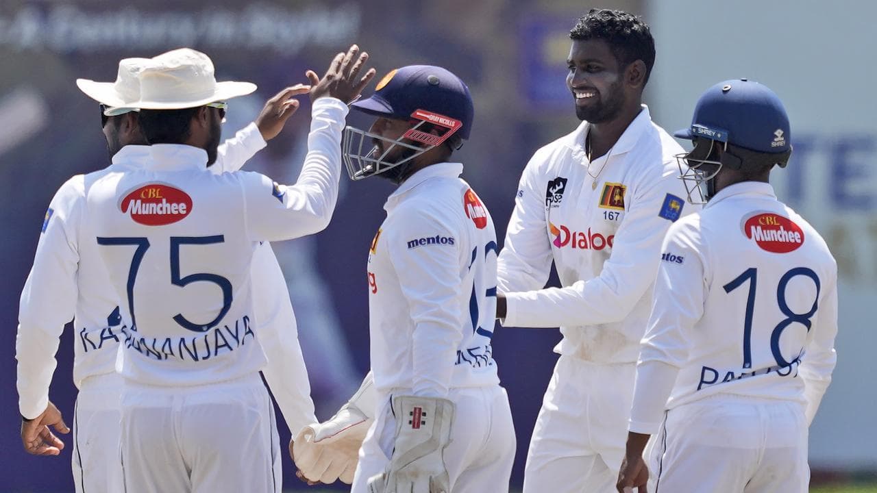 Celebrating Sri Lanka players.