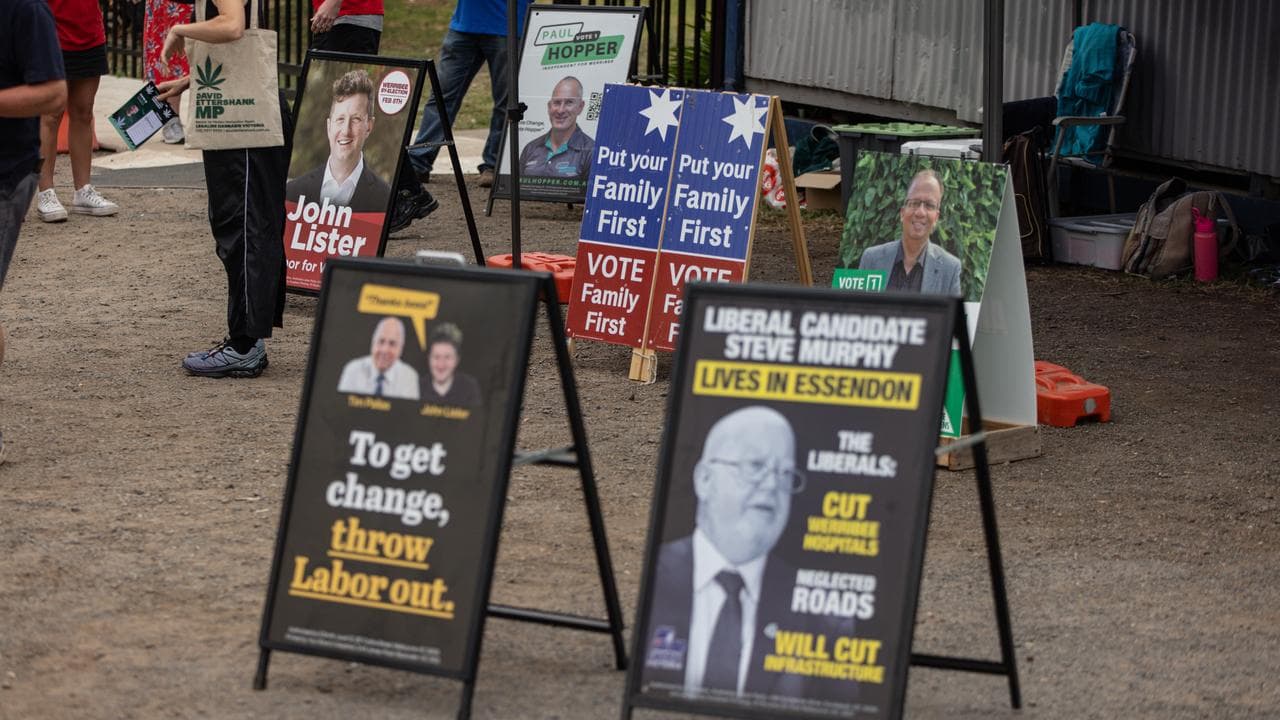 Signs outside a polling booth for the Werribee by-election