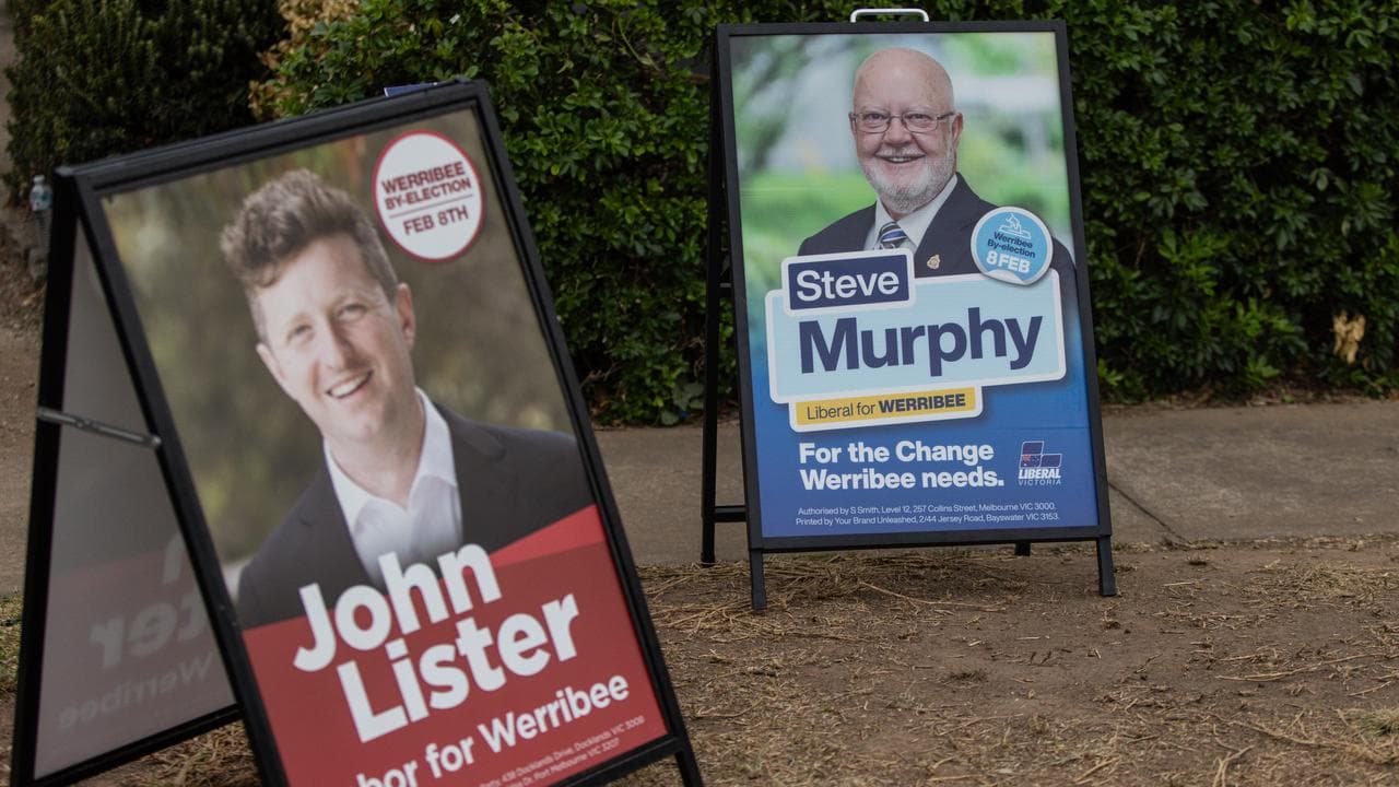 Signs outside a Victorian state by-election