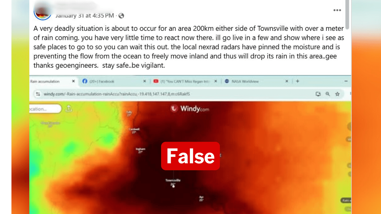 Screenshot of a Facebook post spreading misinformation weather radars.