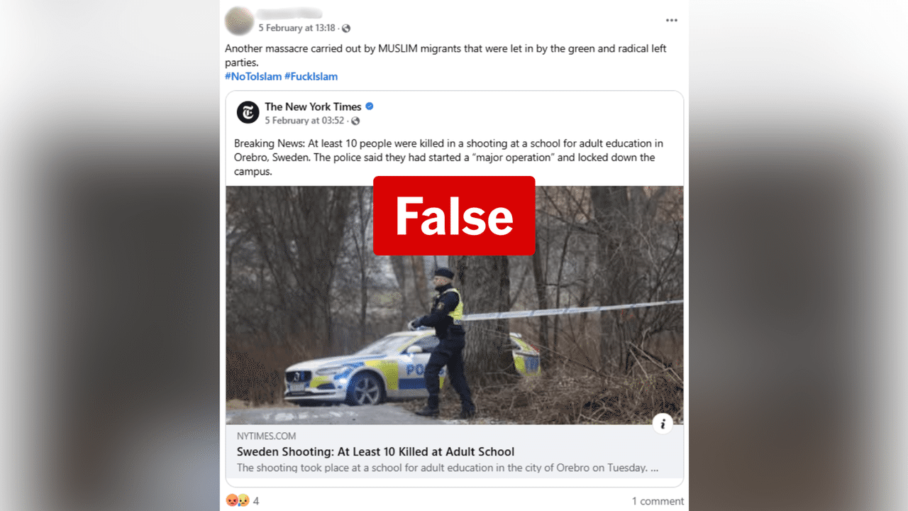 Facebook post claiming Swedish school shooter was Muslim