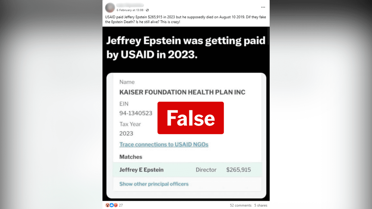 Facebook post claiming USAID funded Jeffrey Epstein