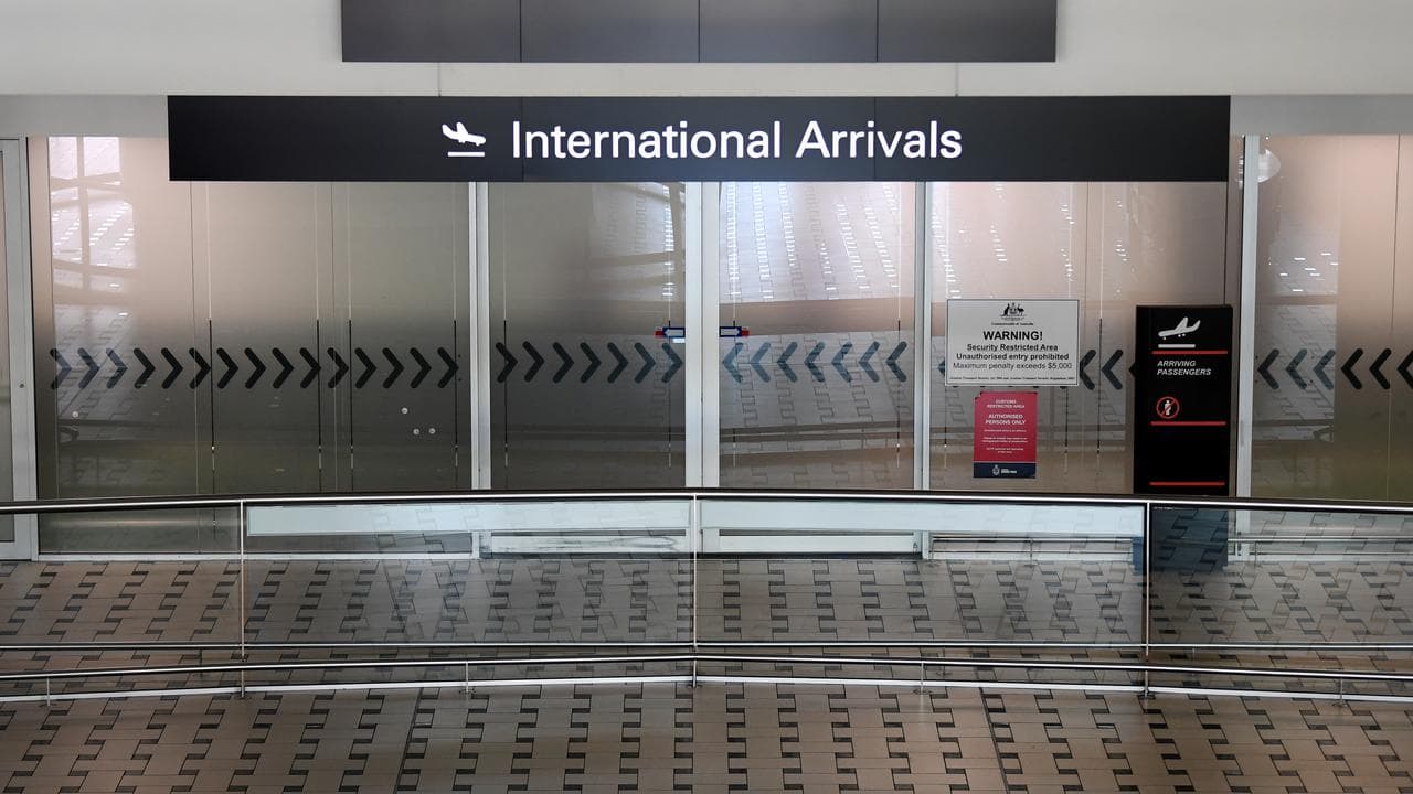 Closed-down arrivals hall at International Airport in Brisbane, 2020