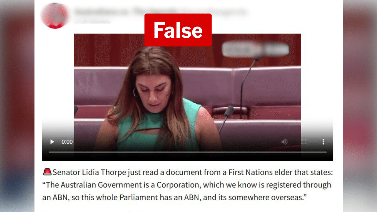 Screenshot taken of an X post sharing false claims by Lidia Thorpe.