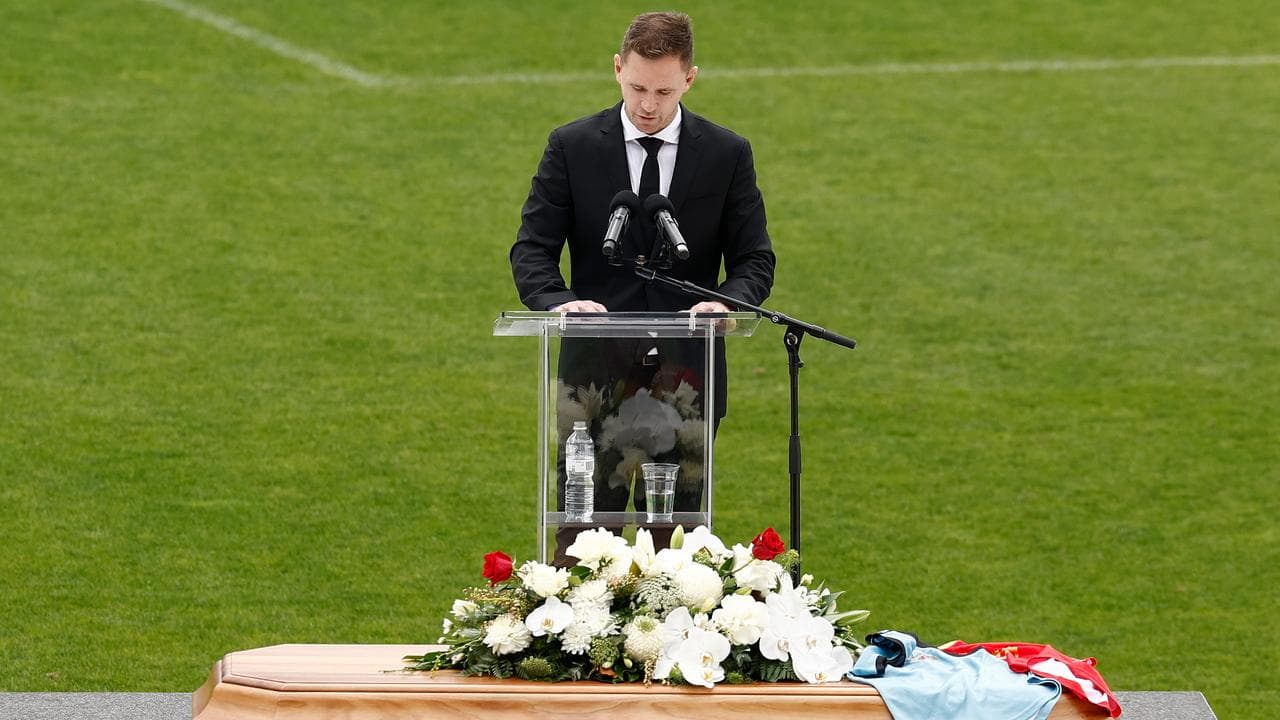 Joel Selwood delivers his eulogy