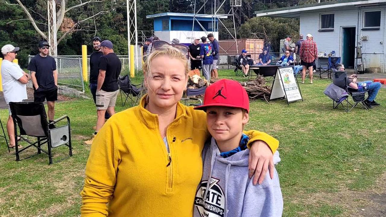 Hayley Langstaff and son protest the lockout at the Maryvale Paper Mil