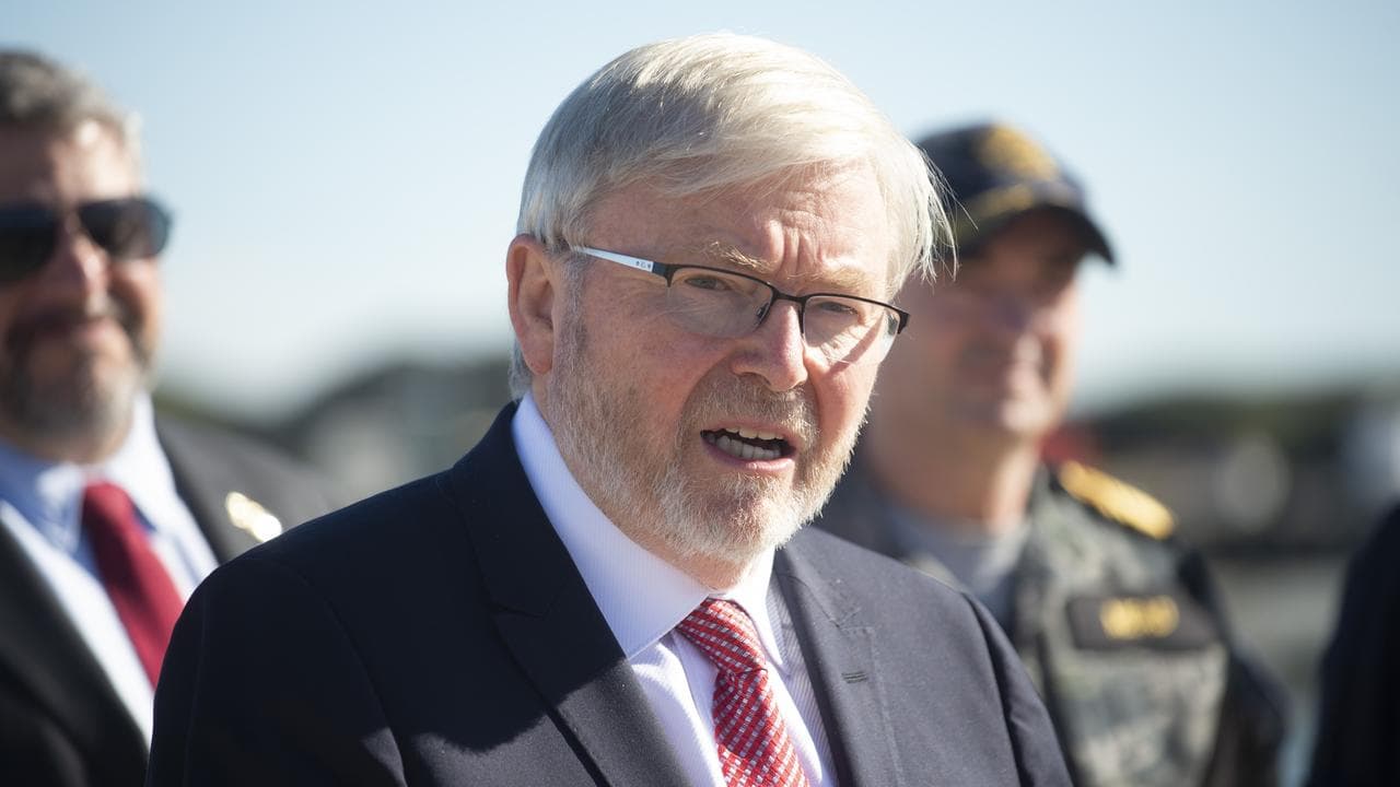 Kevin Rudd speaking to media.
