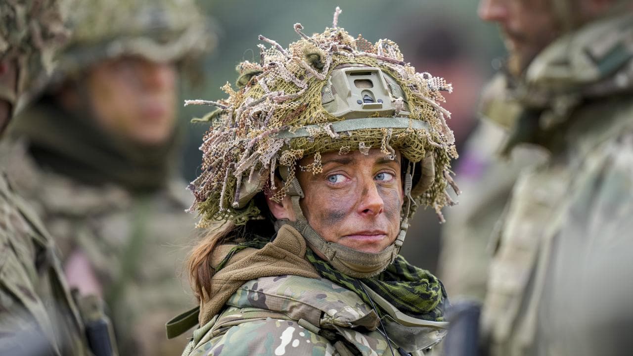 British servicewoman during military drills