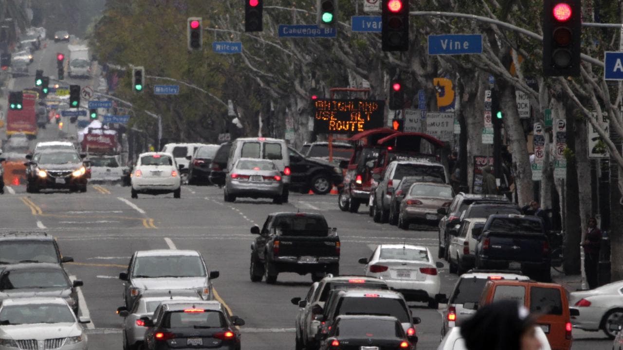 Congested traffic on Hollywood Boulevard.