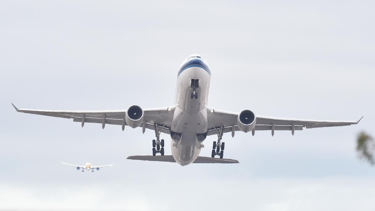A plane departing the airport.