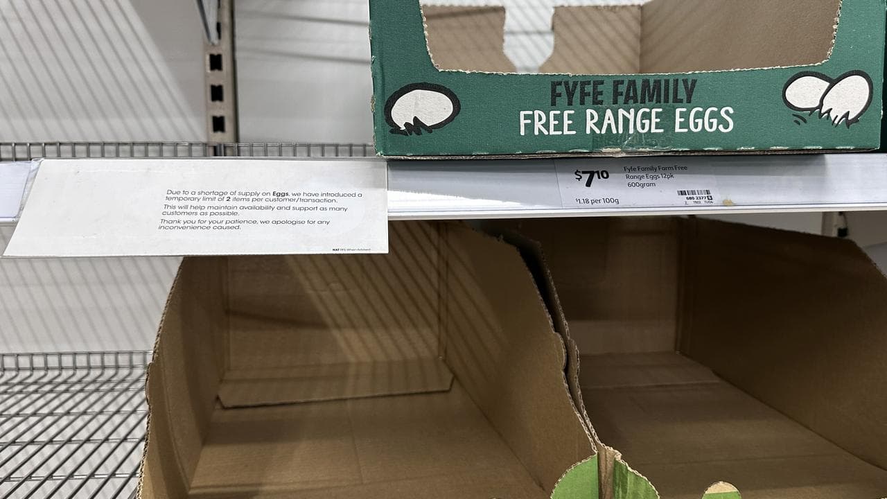 Empty egg shelves in a supermarket in Australia.
